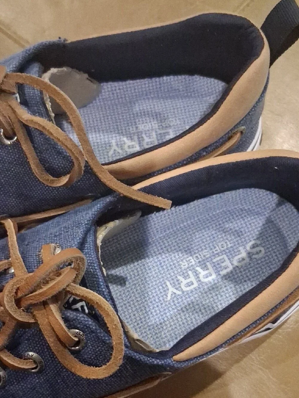 Sperry Navy Canvas Boat Shoes with Tan Leather Trim